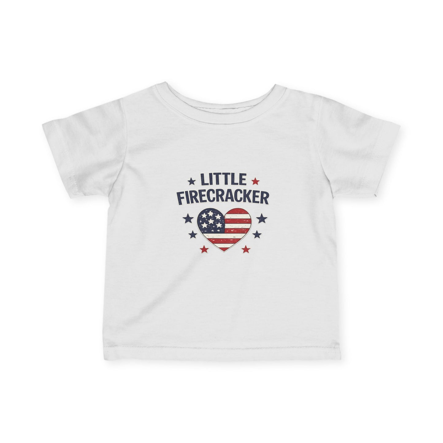 Infant Tee — "Little Firecracker" Patriotic Heart Baby Shirt (4th of July)