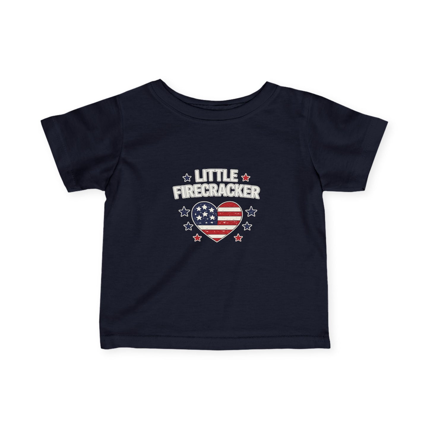 Infant Tee — "Little Firecracker" Patriotic Heart Baby Shirt (4th of July)