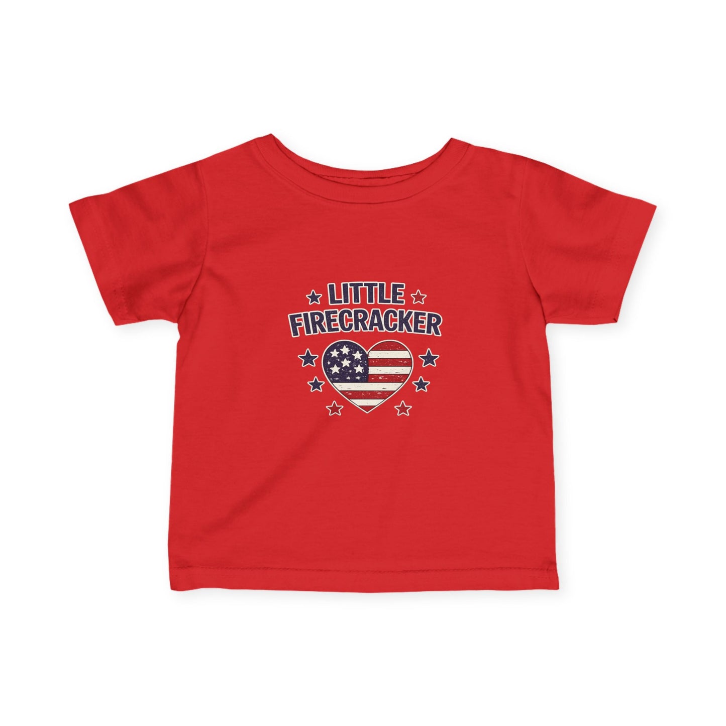 Infant Tee — "Little Firecracker" Patriotic Heart Baby Shirt (4th of July)
